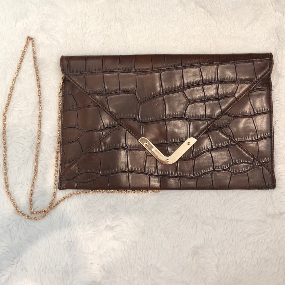 New PU crock crossbody clutch bag with gold chain